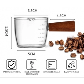 100ml Coffee Cup with Graduated Glass Dosing Mup Resistant Tropical Wooden Handle Espresso Cups for Barista Milk Coffeeware