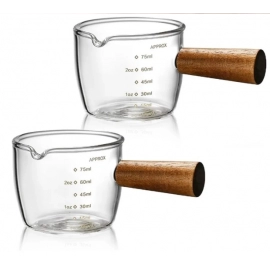 100ml Coffee Cup with Graduated Glass Dosing Mup Resistant Tropical Wooden Handle Espresso Cups for Barista Milk Coffeeware