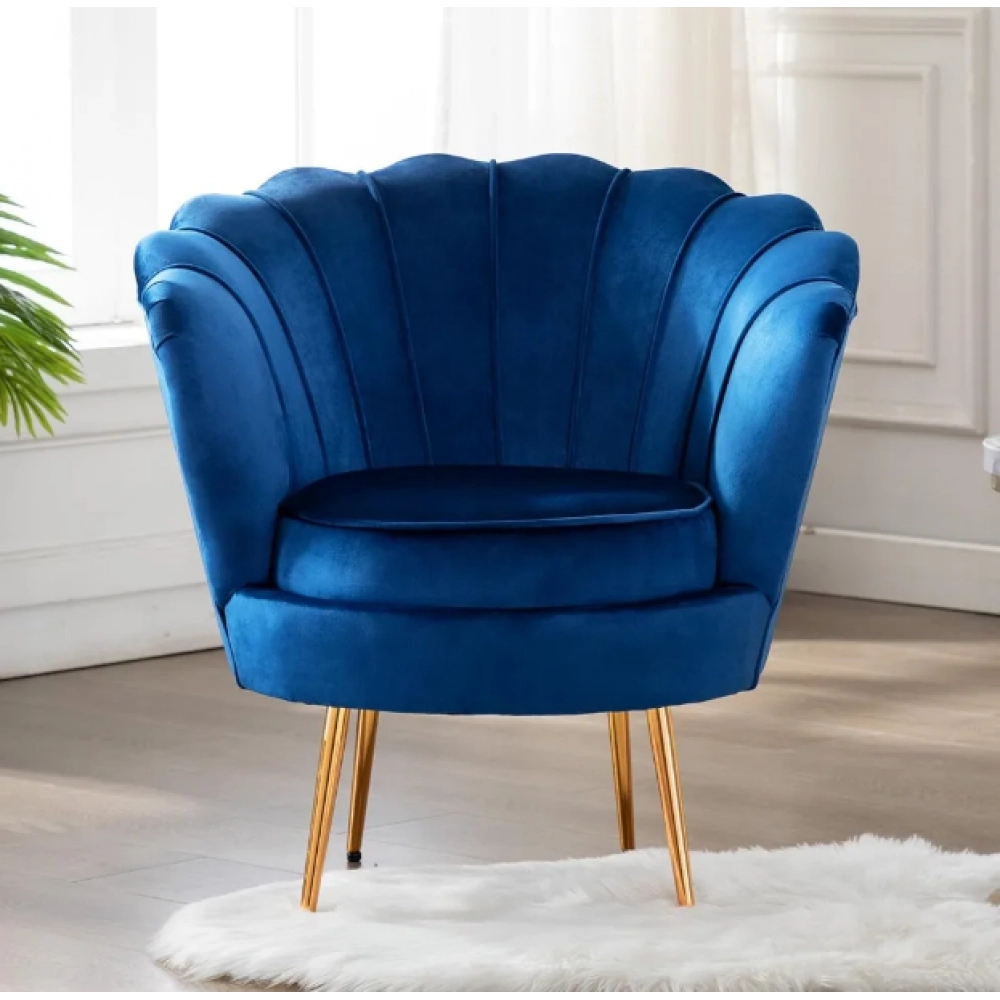 Living Room Chair with Golden Metal Legs, Retro Leisure Velvet Single Sofa, Mid Century Upholstered Accent Living Room Chair