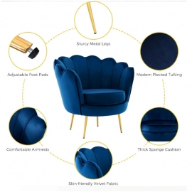Living Room Chair with Golden Metal Legs, Retro Leisure Velvet Single Sofa, Mid Century Upholstered Accent Living Room Chair