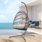 Swing Egg Chair with UV Resistant Cushions 350lbs Capacity, Stand Indoor Outdoor Wicker Rattan Patio Basket Hanging Chair