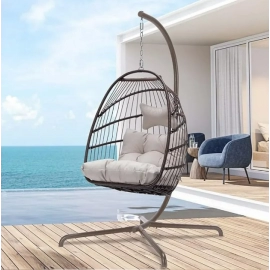 Swing Egg Chair with UV Resistant Cushions 350lbs Capacity, Stand Indoor Outdoor Wicker Rattan Patio Basket Hanging Chair