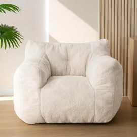 Sherpa Bean Bag Chair, Boucle Tufted Bean Bag Couc..