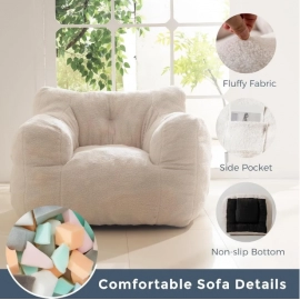 Sherpa Bean Bag Chair, Boucle Tufted Bean Bag Couch, Living Room Bean Bag Chair for Adults Kids, Teddy Lazy Sofa Accent