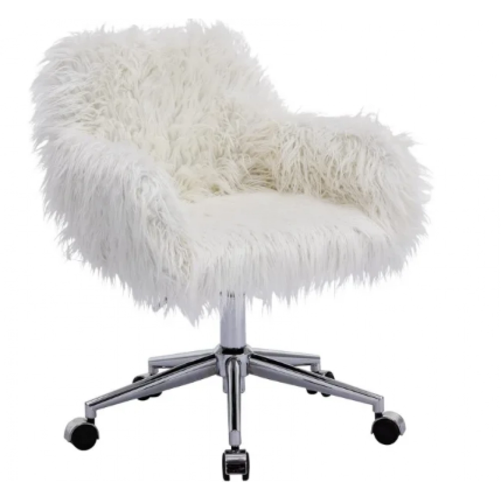 Fluffy Office Desk Chair, Faux Fur Modern Swivel Armchair with Wheels, Soft Comfy Fuzzy Elegant Accent Makeup Vanity Chairs