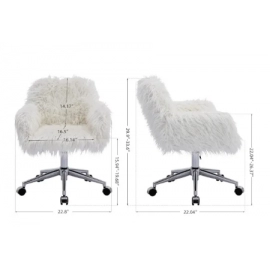 Fluffy Office Desk Chair, Faux Fur Modern Swivel Armchair with Wheels, Soft Comfy Fuzzy Elegant Accent Makeup Vanity Chairs