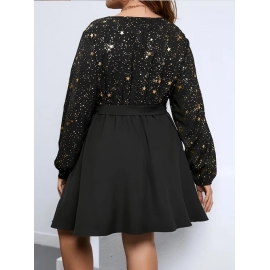 Plus Size V-Neck Long Sleeve Dress Splicing Design Loose Comfortable Elegant Fashion Spring New Banquet Party Starlight Dress