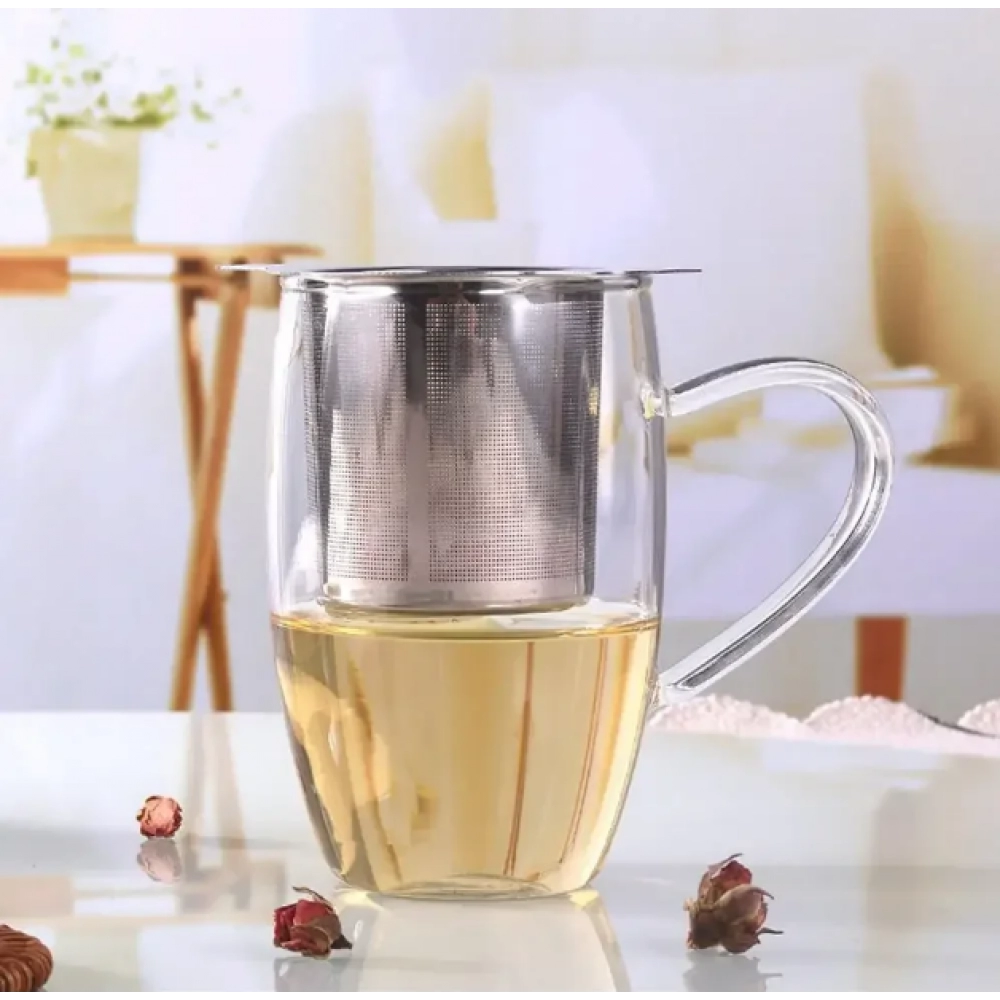 Double Handles Tea Infuser With Lid Stainless Steel Fine Mesh Coffee Filter Teapot Cup Hanging Loose Leaf Tea Leak Strainer