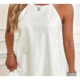 Plus Size Eyelet Solid Tie Back Cami Dress, Casual Sleeveless Dress For Spring & Summer, Women's Plus Size Clothing